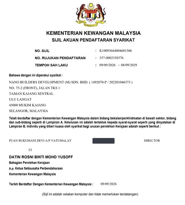 MOF Company Registration Certificate certificate