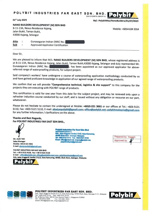 Approved Applicator Certification certificate